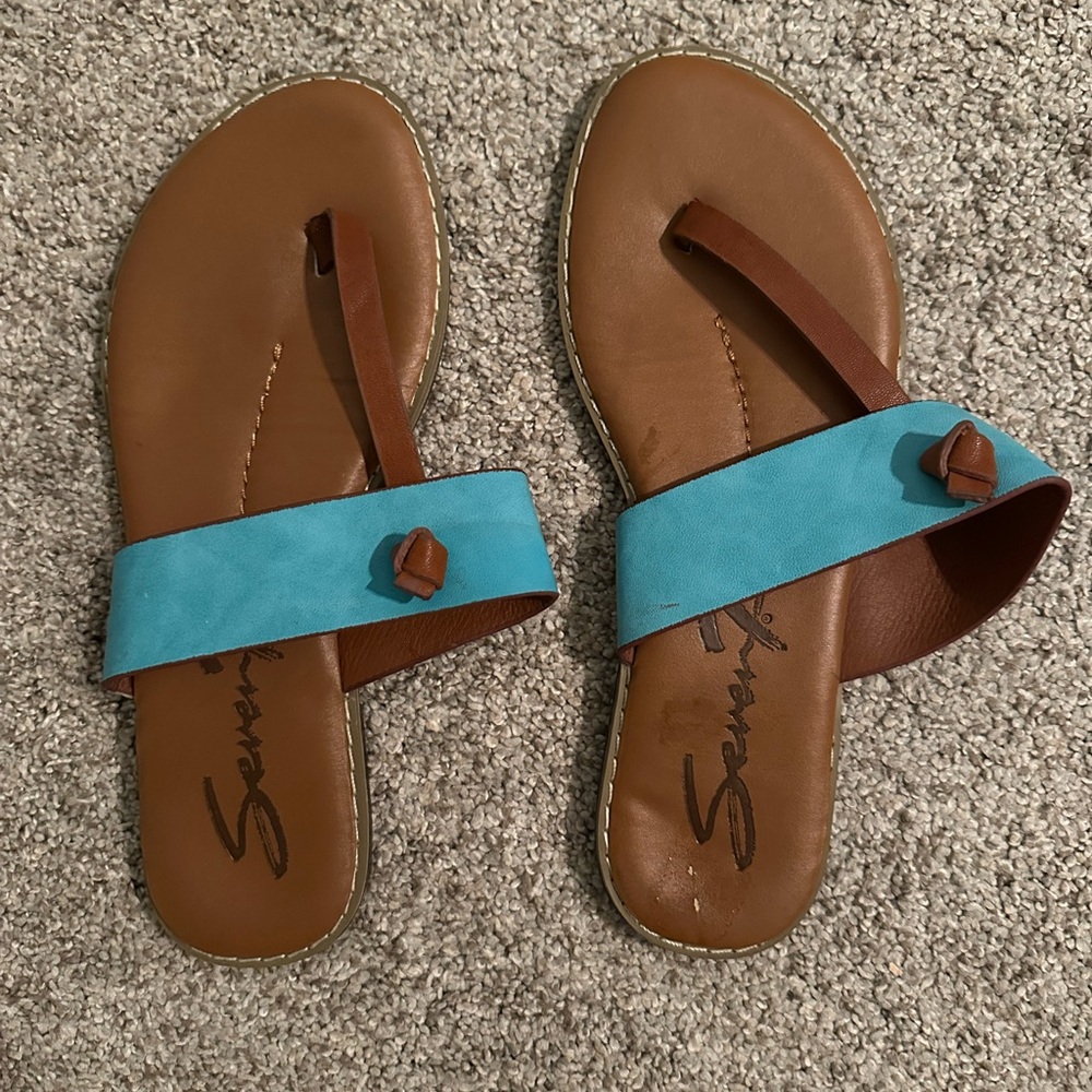 Seven7 Brown and Blue Sandals with Minimalist Design